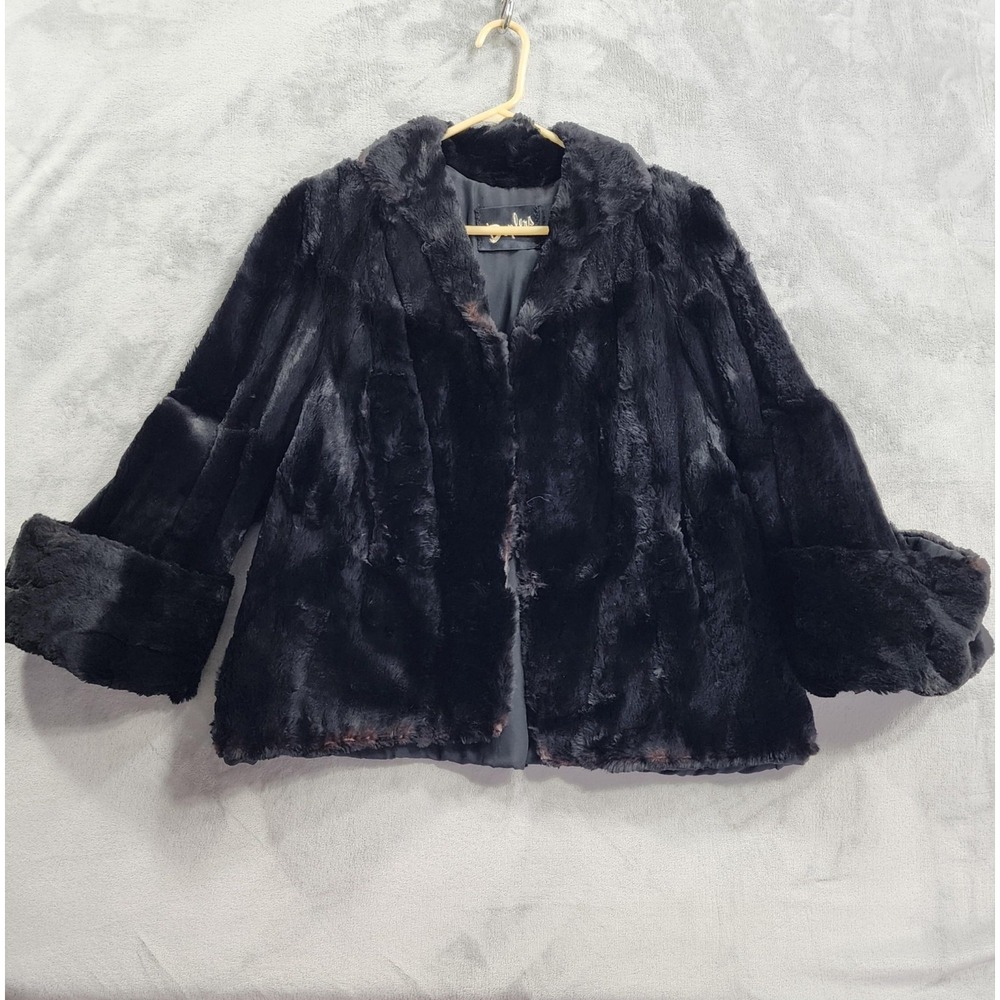 Vintage Duplers Coat Womens L Black Fur Short Collared Formal Party Jacket Money